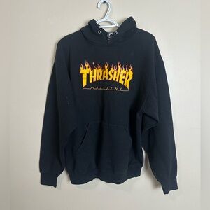Thrasher Size L Black Hoodie with Yellow Flame Logo